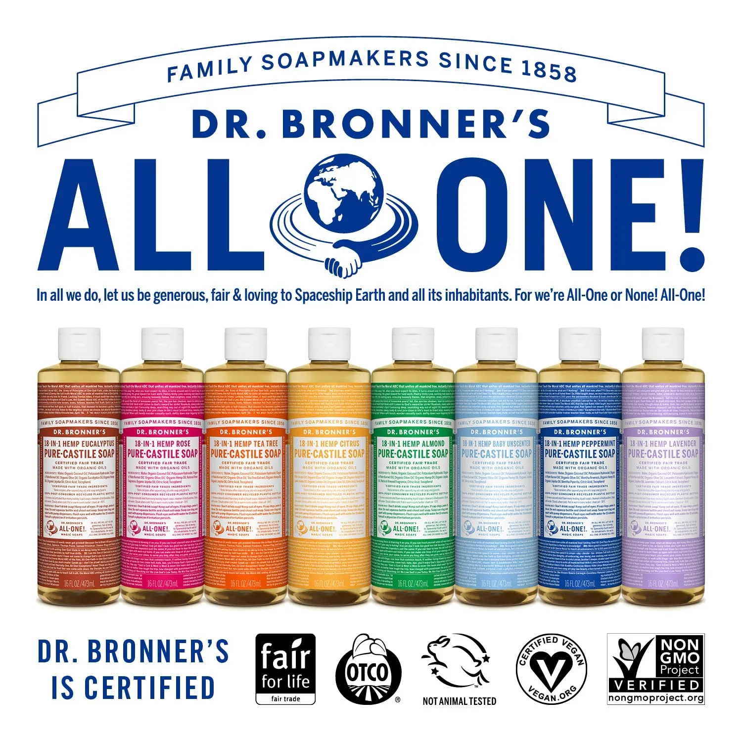 Dr. Bronner’s Pure-Castile Magic Liquid Soap (Tea Tree, 16 Ounce, 2-Pack)- Made with Organic Oils, 18-in1 Uses: Face, Hair, Hand & Body Soap, Laundry, Pets- Concentrated, Vegan, Non-GMO