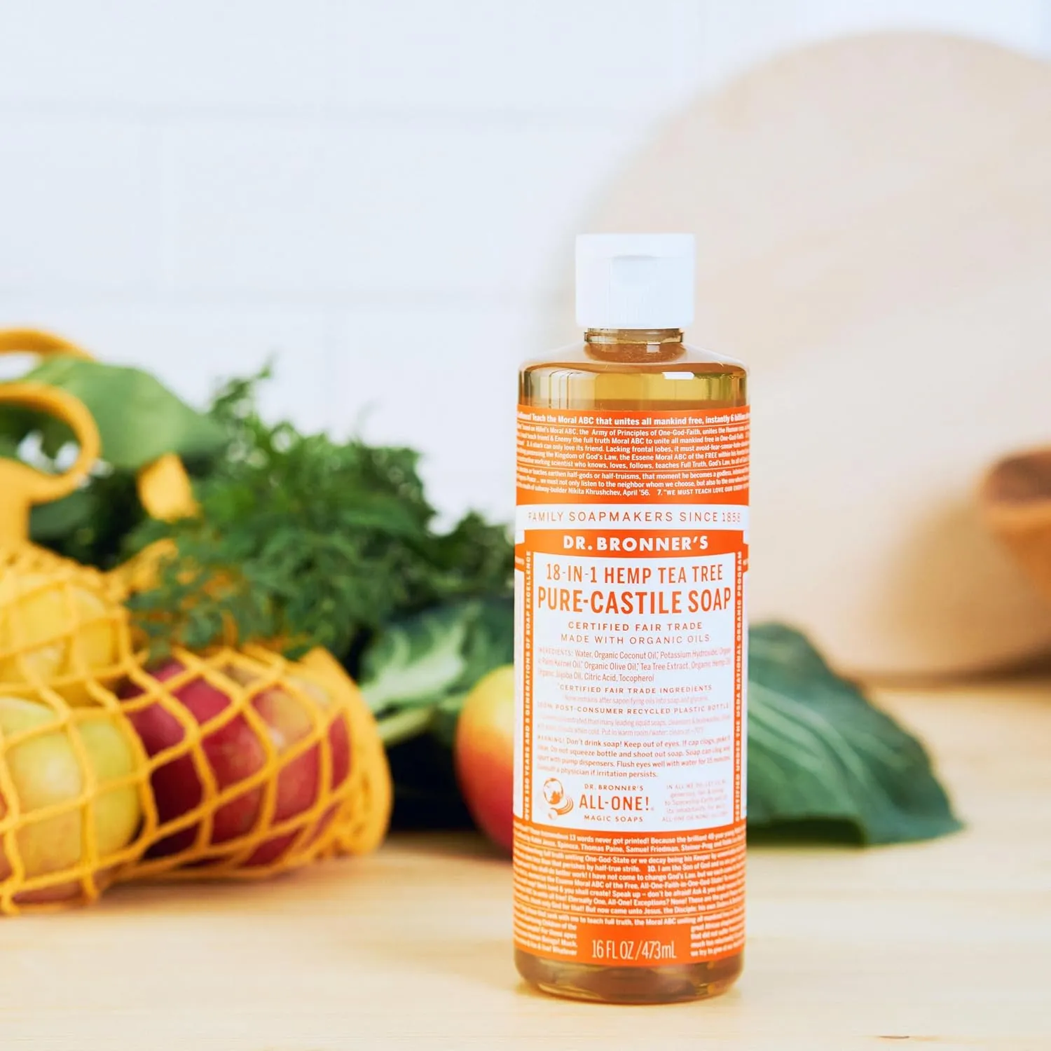 Dr. Bronner’s Pure-Castile Magic Liquid Soap (Tea Tree, 16 Ounce, 2-Pack)- Made with Organic Oils, 18-in1 Uses: Face, Hair, Hand & Body Soap, Laundry, Pets- Concentrated, Vegan, Non-GMO