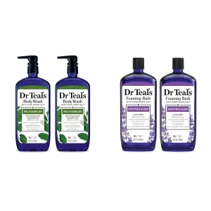 Dr Teal's Body Wash & Foaming Bath Bundle with Epsom Salt, Eucalyptus & Spearmint and Lavender Scents, 24 fl oz & 34 fl oz (2 Packs)