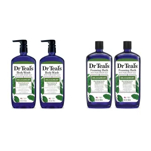 Dr Teal's Eucalyptus & Spearmint Body Wash (24 fl oz, Pack of 2) & Foaming Bath (34 fl oz, Pack of 2) Bundle