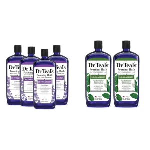 Dr Teal's Foaming Bath Bundle with Pure Epsom Salt, Soothe & Sleep Lavender (Pack of 4, 34 fl oz) and Relax & Relief Eucalyptus Spearmint (Pack of 2, 34 fl oz)