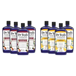 Dr Teal's Foaming Bath with Pure Epsom Salt, Shea Butter & Almond, 34 fl oz (Pack of 4) (Packaging May Vary) & Foaming Bath with Pure Epsom Salt, Prebiotic Lemon Balm & Essential Oils, 34 fl oz