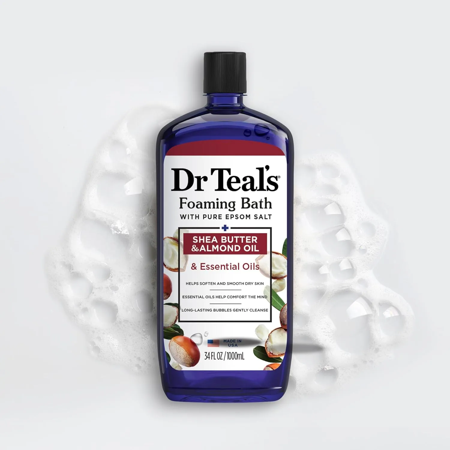 Dr Teal's Foaming Bath with Pure Epsom Salt, Shea Butter & Almond, 34 fl oz (Pack of 4)