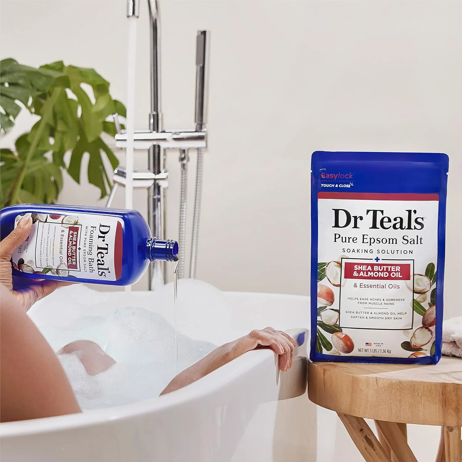 Dr Teal's Foaming Bath with Pure Epsom Salt, Shea Butter & Almond, 34 fl oz (Pack of 4)