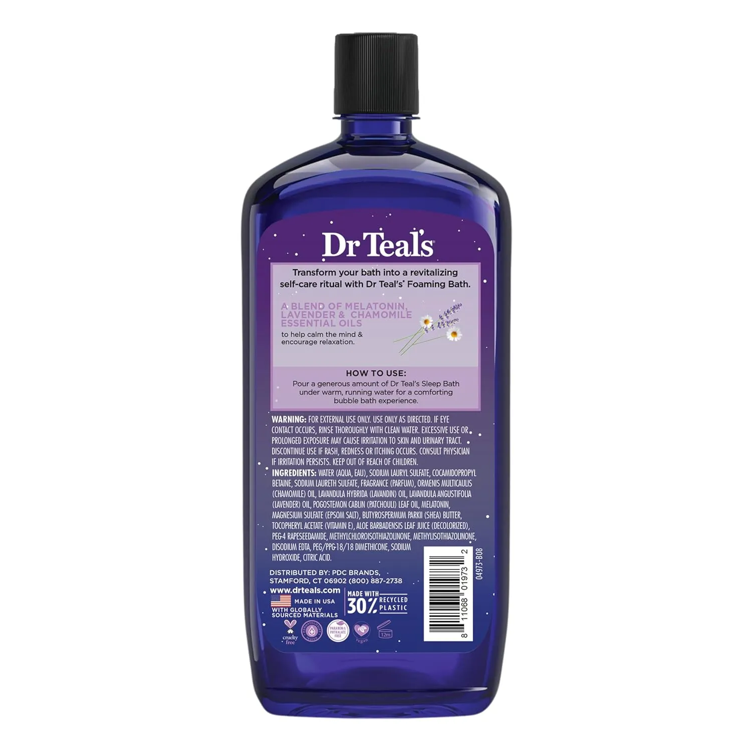 Dr Teal's Foaming Bath with Pure Epsom Salt, Sleep Blend with Melatonin, Lavender & Chamomile Essential Oils, 34 fl oz (Pack of 2)