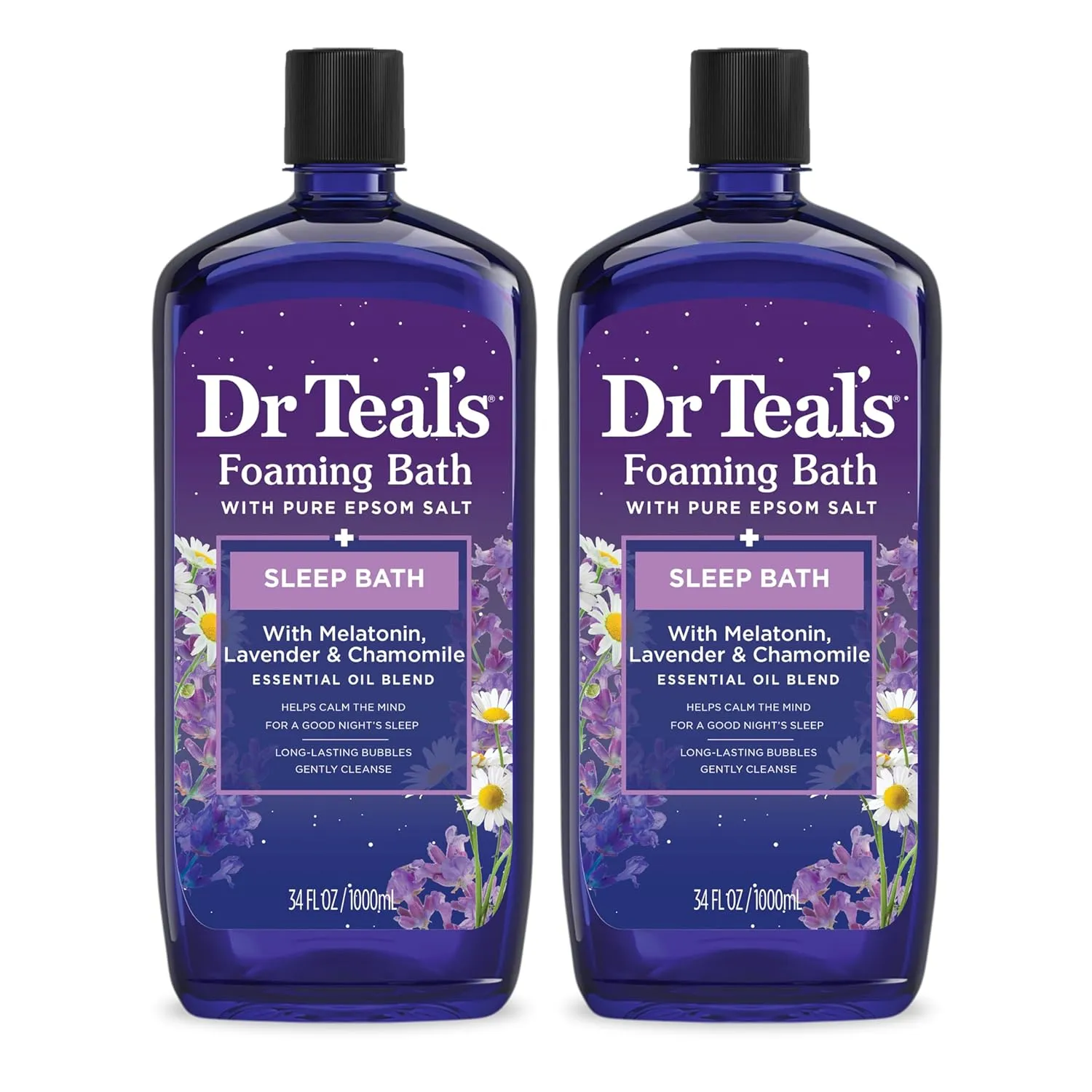 Dr Teal's Foaming Bath with Pure Epsom Salt, Sleep Blend with Melatonin, Lavender & Chamomile Essential Oils, 34 fl oz (Pack of 2)