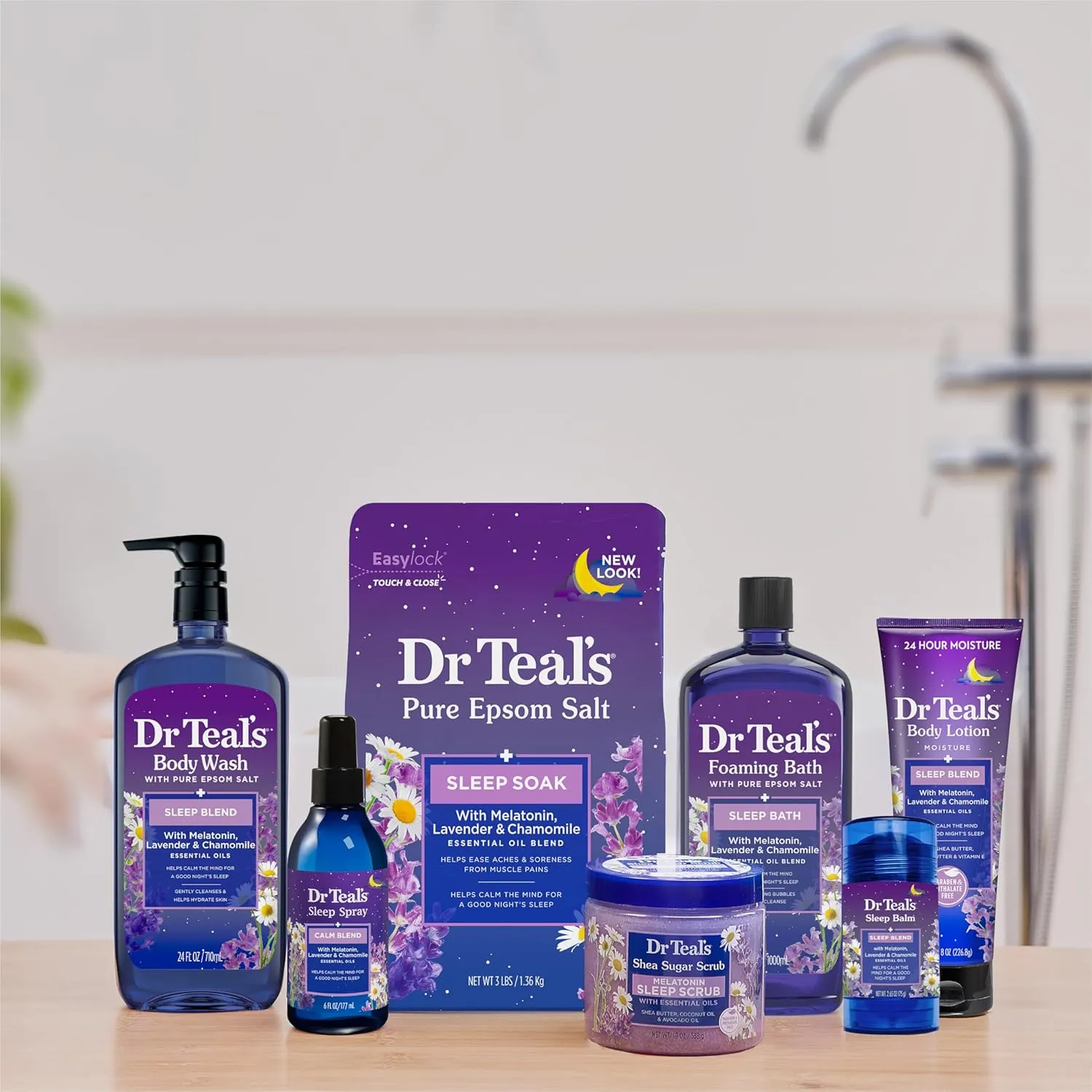 Dr Teal's Foaming Bath with Pure Epsom Salt, Sleep Blend with Melatonin, Lavender & Chamomile Essential Oils, 34 fl oz (Pack of 2)