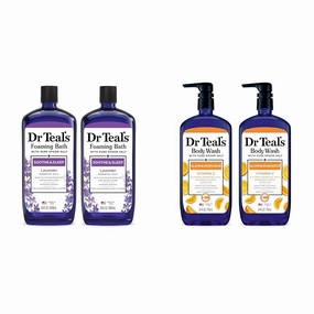 Dr Teal's Foaming Bath & Body Wash Bundle with Epsom Salt - Soothe & Sleep Lavender Bath 34 oz (Pack of 2) & Glow & Radiance Vitamin C Wash 24 oz (Pack of 2)