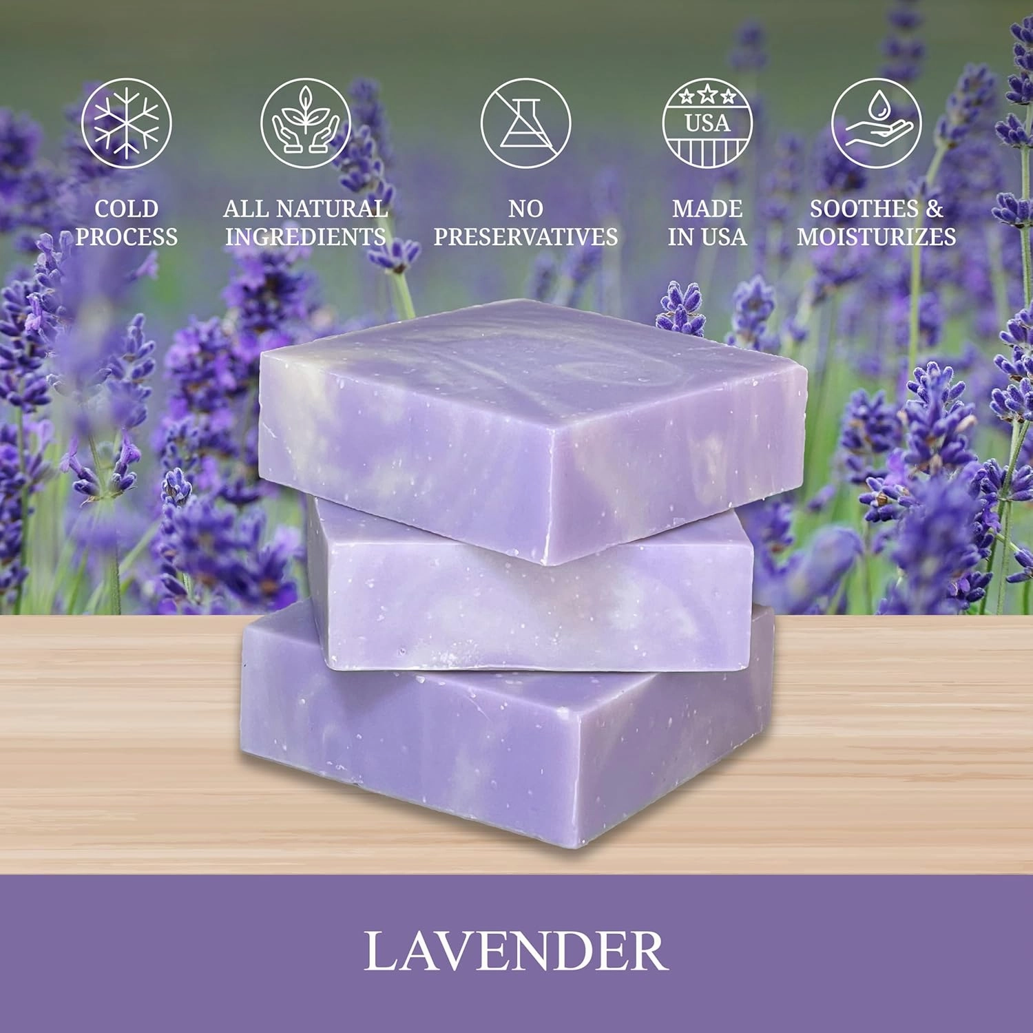 Dr. Wally's Handcrafted Soap Lavender Bar 5 oz, with Shea Butter and enrich with Olive Oil, All Natural - Cold process - 100% Handmade - Made in USA, pack of (3)