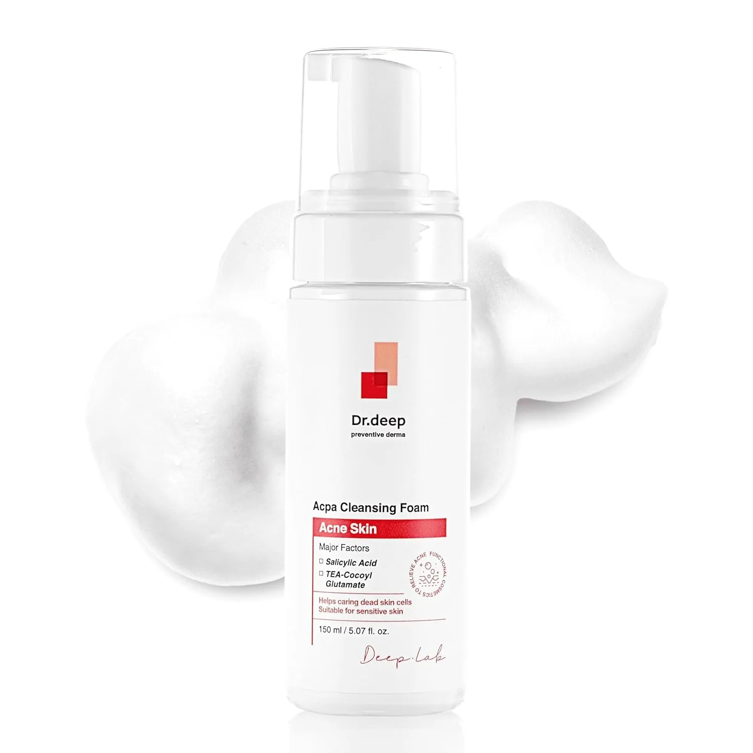 Dr.Deep Acpa Cleansing Foam - Exfoliating Cleanser with Salicylic Acid for Oily Skin, Acne Breakouts, and Clogged Pores, Non-Drying, Non-Comedogenic Formula - 5.07 fl.oz / 150ml