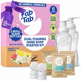 Dual Foaming Hand Soap Kit - 2 Refillable Glass Foaming Hand Soap Dispensers   6 Tablet Refills - Variety Scents - Makes 6 x 11.9 Fl oz Bottles (71 Fl oz Total)