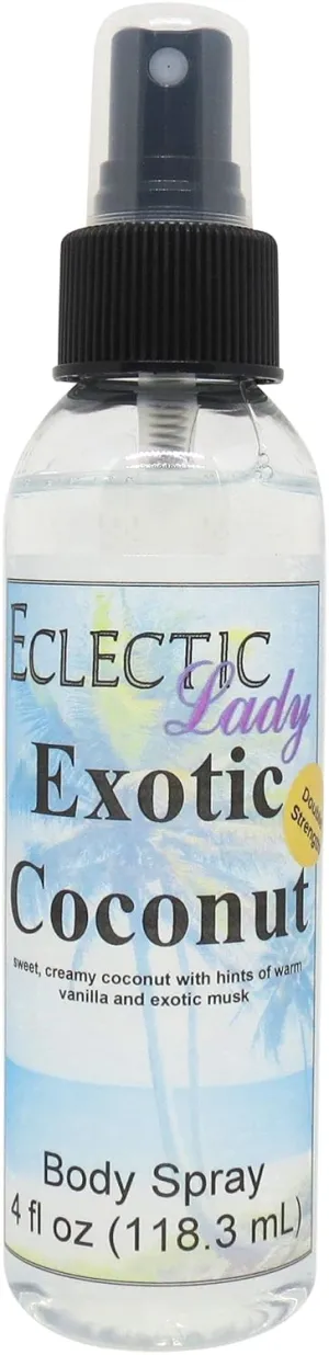 Eclectic Lady Exotic Coconut Body Spray, Double Strength, 4 ounces, Body Mist for Women with Clean, Light & Gentle Fragrance, Cologne with Soft, Subtle Aroma For Daily Use