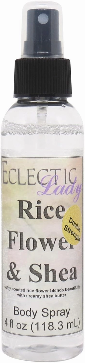 Eclectic Lady Rice Flower and Shea Body Spray, Double Strength, 4 ounces, Body Mist for Women with Clean, Light & Gentle Fragrance, Cologne with Soft, Subtle Aroma For Daily Use