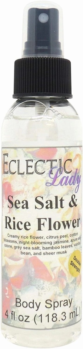 Eclectic Lady Sea Salt and Rice Flower Body Spray, Double Strength, 4 ounces, Body Mist for Women with Clean, Light & Gentle Fragrance, Cologne with Soft, Subtle Aroma For Daily Use