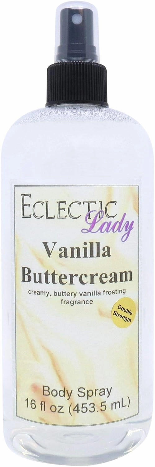 Eclectic Lady Vanilla Buttercream Body Spray, Double Strength, 16 ounces, Body Mist for Women with Clean, Light & Gentle Fragrance, Cologne with Soft, Subtle Aroma For Daily Use
