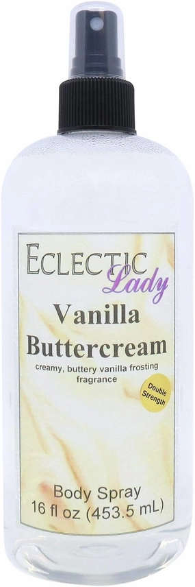 Eclectic Lady Vanilla Buttercream Body Spray, Double Strength, 16 ounces, Body Mist for Women with Clean, Light & Gentle Fragrance, Cologne with Soft, Subtle Aroma For Daily Use