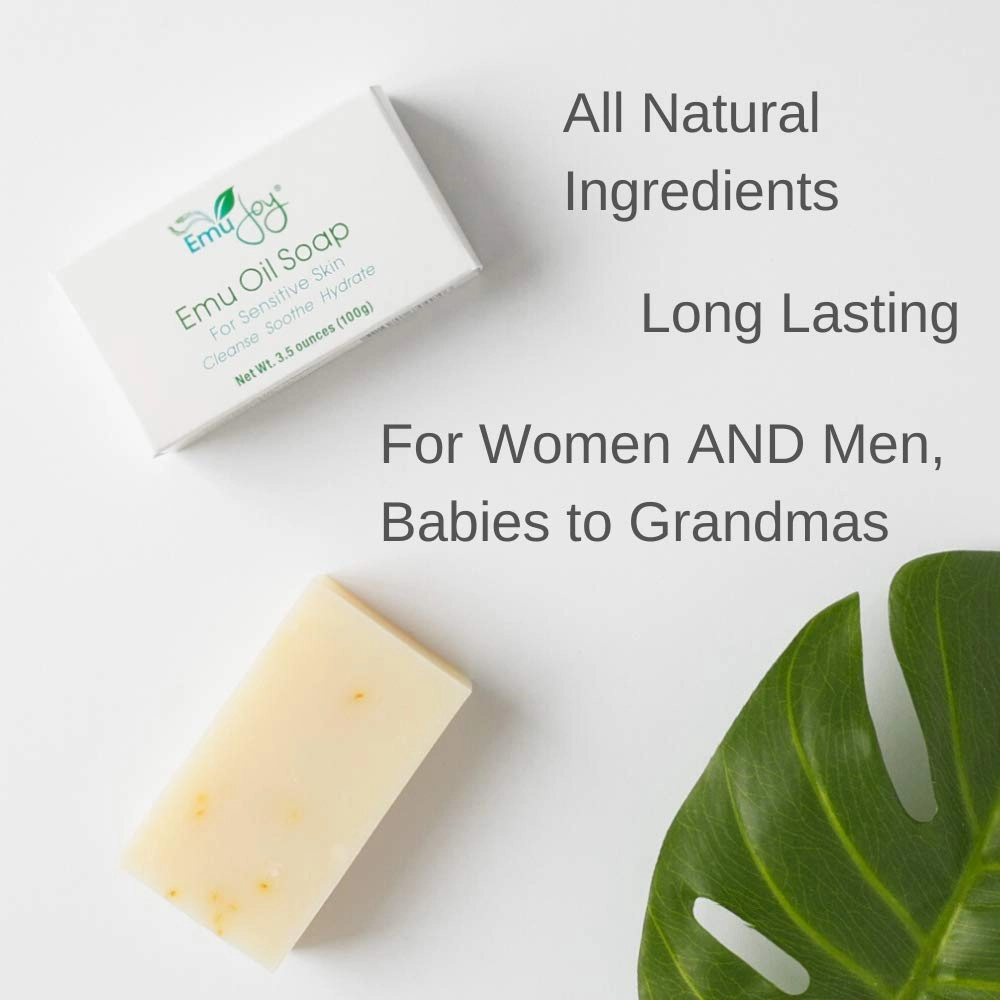 Emu Oil Soap for Sensitive Skin - Stocking Stuffer for Women Gentle Cleanser for Dry Irritated Skin Due to Eczema Psoriasis Dermatitis Lichen Sclerosus TSW Syndrome