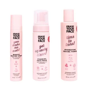 ERASE YOUR FACE Cleanse & Tone Bundle - Face & Eye Makeup Remover to Melt Makeup - Gentle Face Wash to Rejuvenate & Nourish - Face Toner Enriched with Aloe Vera - Good for Sensitive Skin (3 Count)