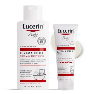 Eucerin Baby Eczema Relief Cream and Body Wash (13.5 Fl Oz)   Baby Eczema Cream (8 Oz), Fragrance Free Skin Care Set with Colloidal Oatmeal (Skin Protectant)