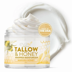 Eva Naturals Whipped Beef Tallow for Skin with Manuka Honey Moisturizer – Balm for Face – Moisturizing Cream for Soft, Smooth Skin - 2oz