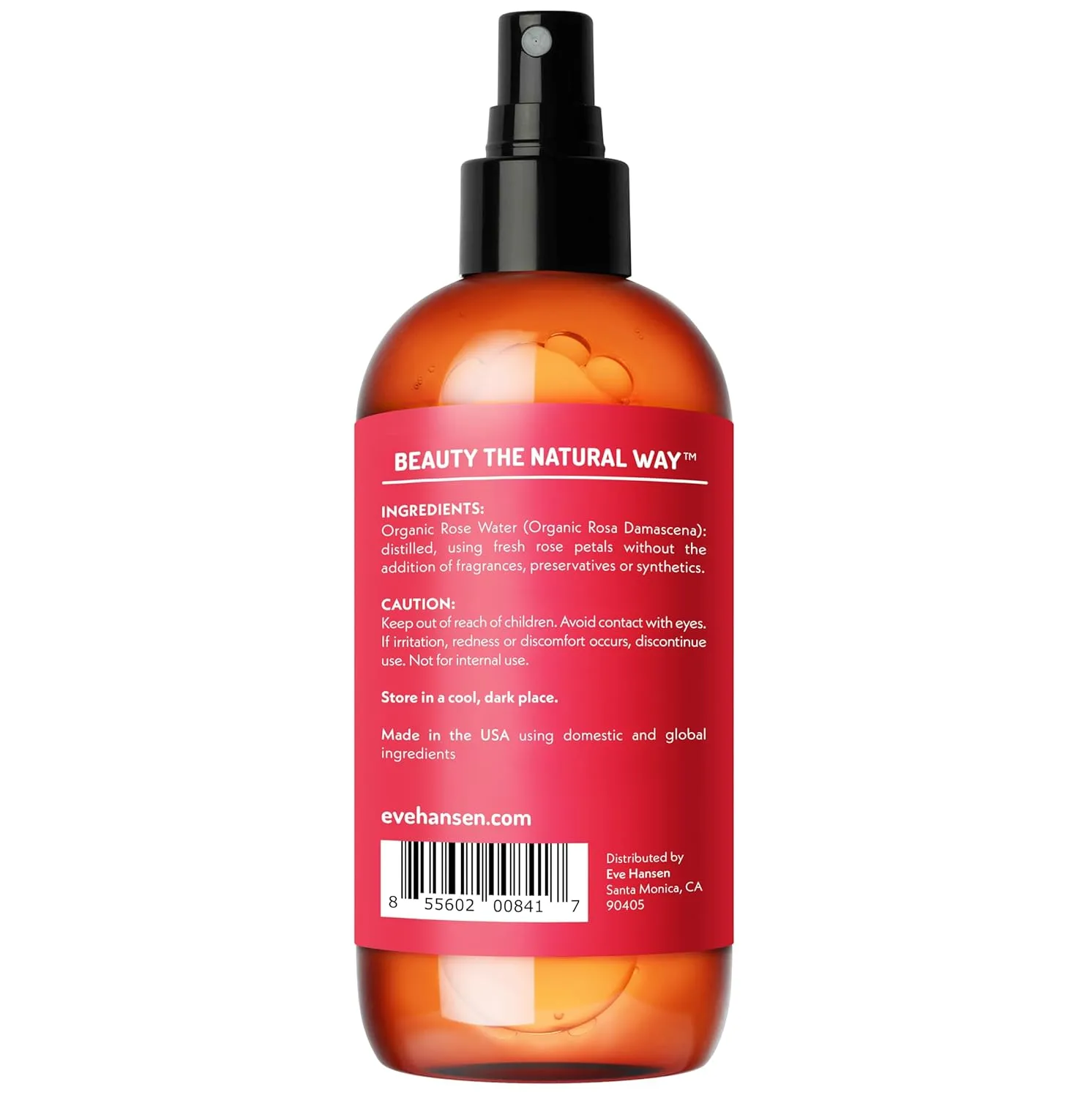 Eve Hansen Organic Rose Water Spray for Face | Huge 8 oz Moroccan Rosewater Face Toner and Makeup Setting Spray | Soothing Neck and Face Mist to Reduce Eye Puffiness, Dark Circles and Redness