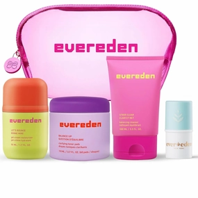 Evereden Preppy Teen Skincare Collection - Triple Green Tea Cleanser Teen Face Wash, Gel-Cream Moisturizer, Toner Pads for Face & Baby Lip Balm for Gentle, Nourishing & Clean Skin Protection