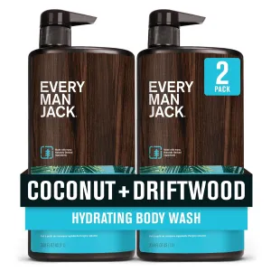 Every Man Jack Coconut   Driftwood Mens Body Wash for All Skin Types - Cleanse, Hydrate, and Smell Great - Free of Parabens, Phtalates, and Dyes - 33.8 fl oz (2 Pack)