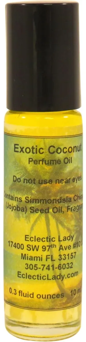 Exotic Coconut Perfume Oil, 0.3 Oz Portable Roll-On Fragrance with Long-Lasting Scent, Delightful Essential Oils and Jojoba Oil For Daily Use