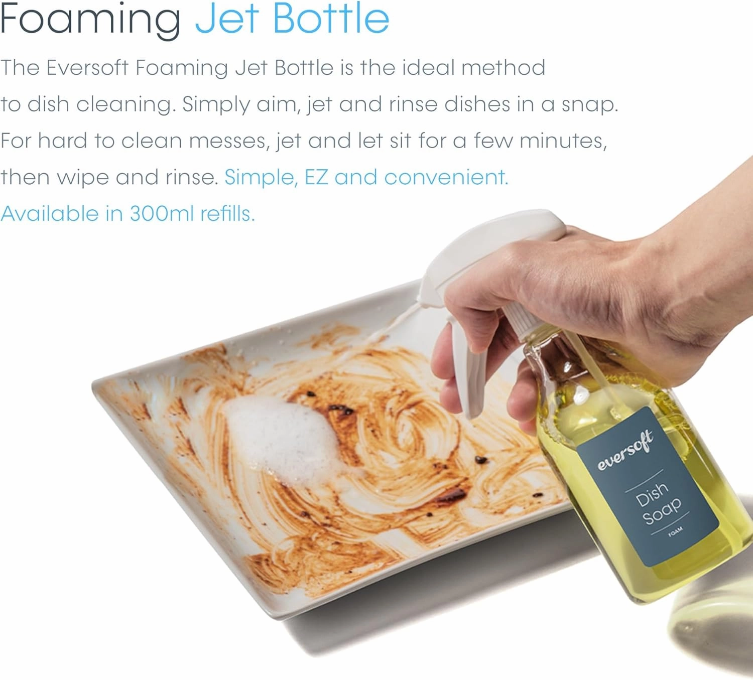 EZbrnd Eversoft Foaming Power Jet Dish Soap Spray Trigger Bottle   4 Refill Dish Foam Soap Bundle, Yuzu Scent