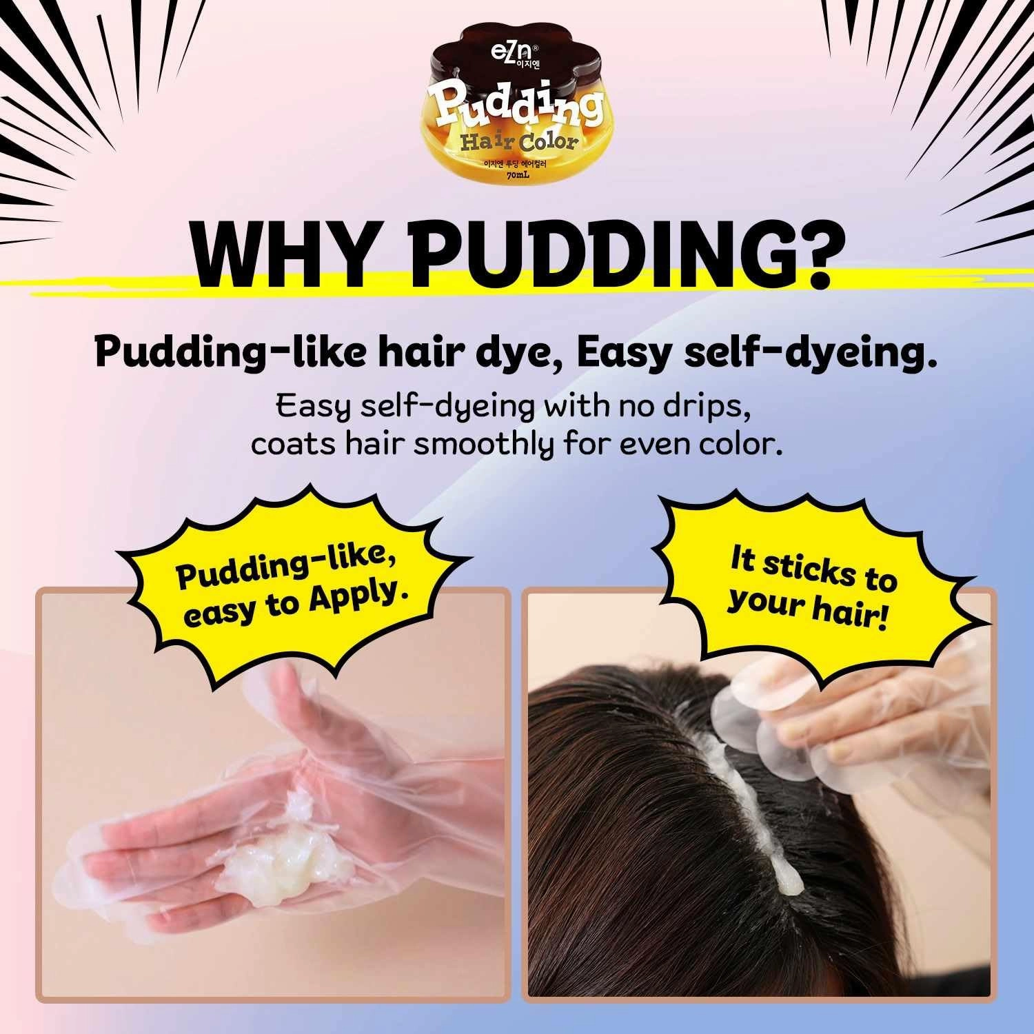 eZn Pudding Hair Dye, Ammonia-Free Semi-Permanent DIY Hair Color Kit with Keratin, Made in Korea, Odorless, Gentle for Sensitive Skin, No Skin Irritation (Ash Khaki, 1 Pack)