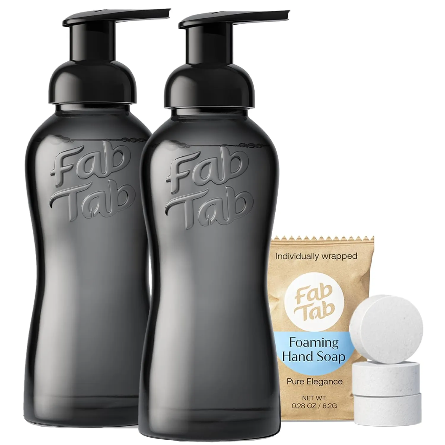 FabTab Dual Foaming Hand Soap Kit - 6x Plant-based Hand Wash Tablets -Convenient & Easy To Use 2x Refillable Glass Bottles - Variety Fragrances - (6x11.9 Fl Oz Bottles Of Soap)