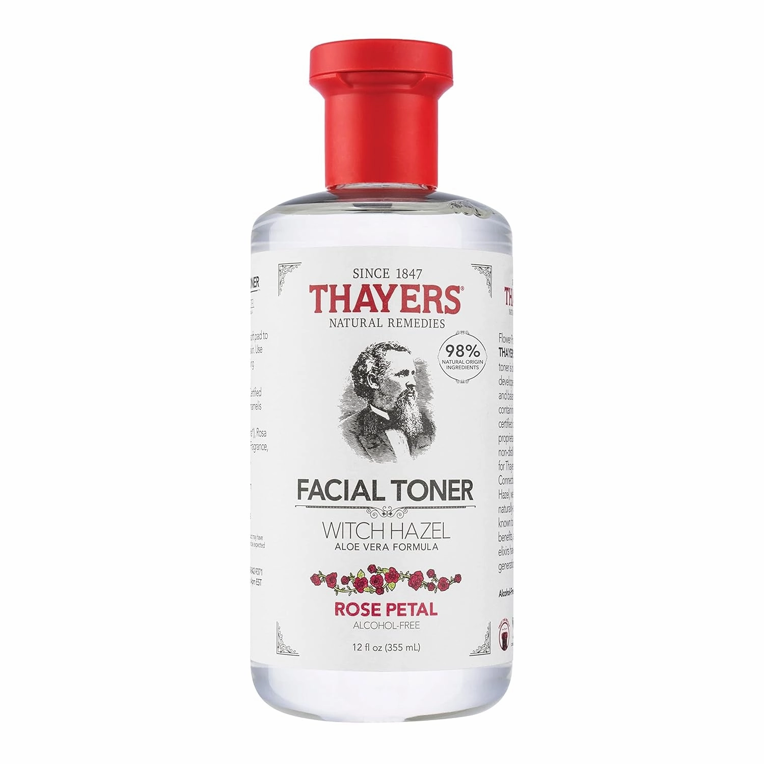 Facial Toner, Witch Hazel with Aloe Vera, Rose Petal, 12 Fl Oz