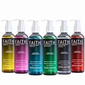 Faith Co USDA Organic Liquid Soap 6 Variety Pack For Bath Body & Hands- (Au Natural, Tea Tree & Cherry, Patchouli & Almond, Sea Kelp, Pomegranate & Shea, Eucalyptus & Mint) 8 oz Each 1 CT