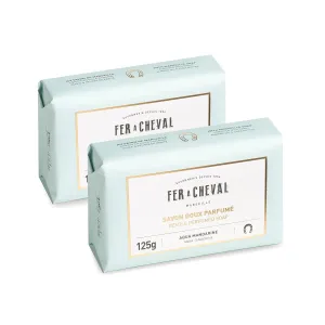 Fer à Cheval Gentle Perfumed Bath Soap Bars, Organic Natural Bar Soap Body Cleansers Skin Care | Aqua Tangerine Bath Soap, 125g, Pack of 2
