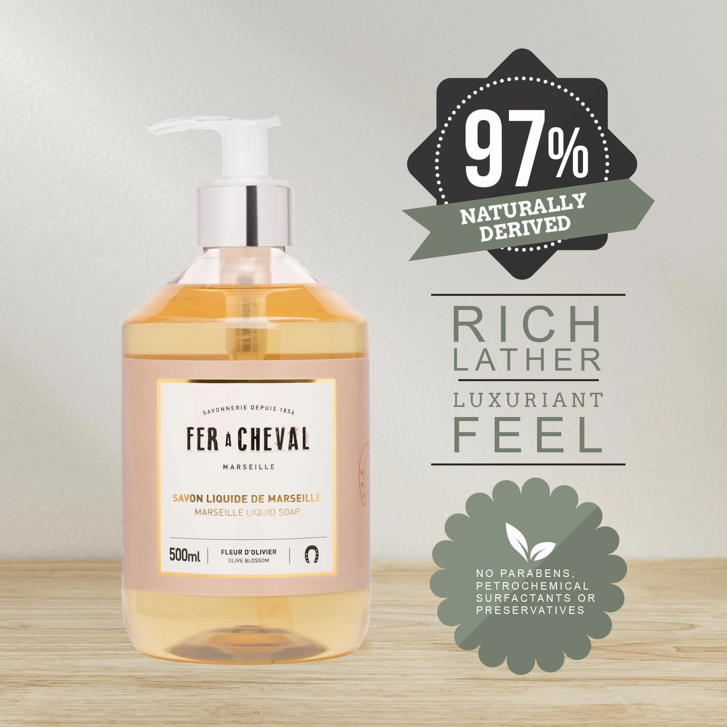 Fer à Cheval Amber Jasmine Luxury Liquid Soap - Natural Argan & Coconut Oil Blend, Gentle & Moisturizing, Eco-Friendly - 2 Pack, 500ml/16.9 f oz