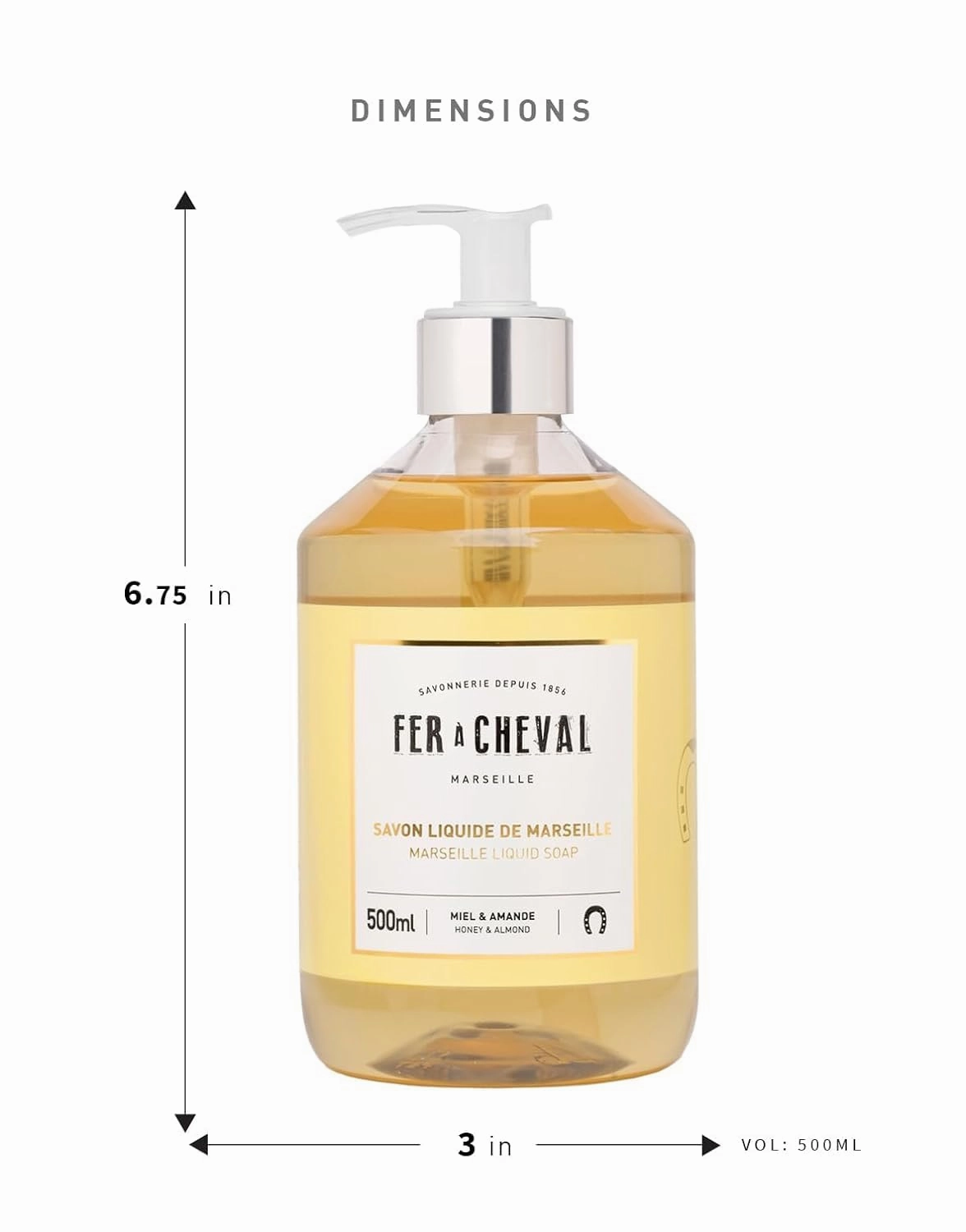 Fer à Cheval Honey & Almond Nourishing Liquid Soap - Natural Almond & Coconut Oil Blend, Ultra Gentle & Moisturizing, Eco-Conscious - Set of 2, 500ml / 16.9 f oz