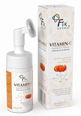 Fixderma 2% Vitamin C Foaming Face Cleanser with Brush, Face wash for Women & Men, Foaming Cleanser for skin tone, Reduces fine lines & wrinkles, Exfoliates the skin - 3.38 FL. OZ