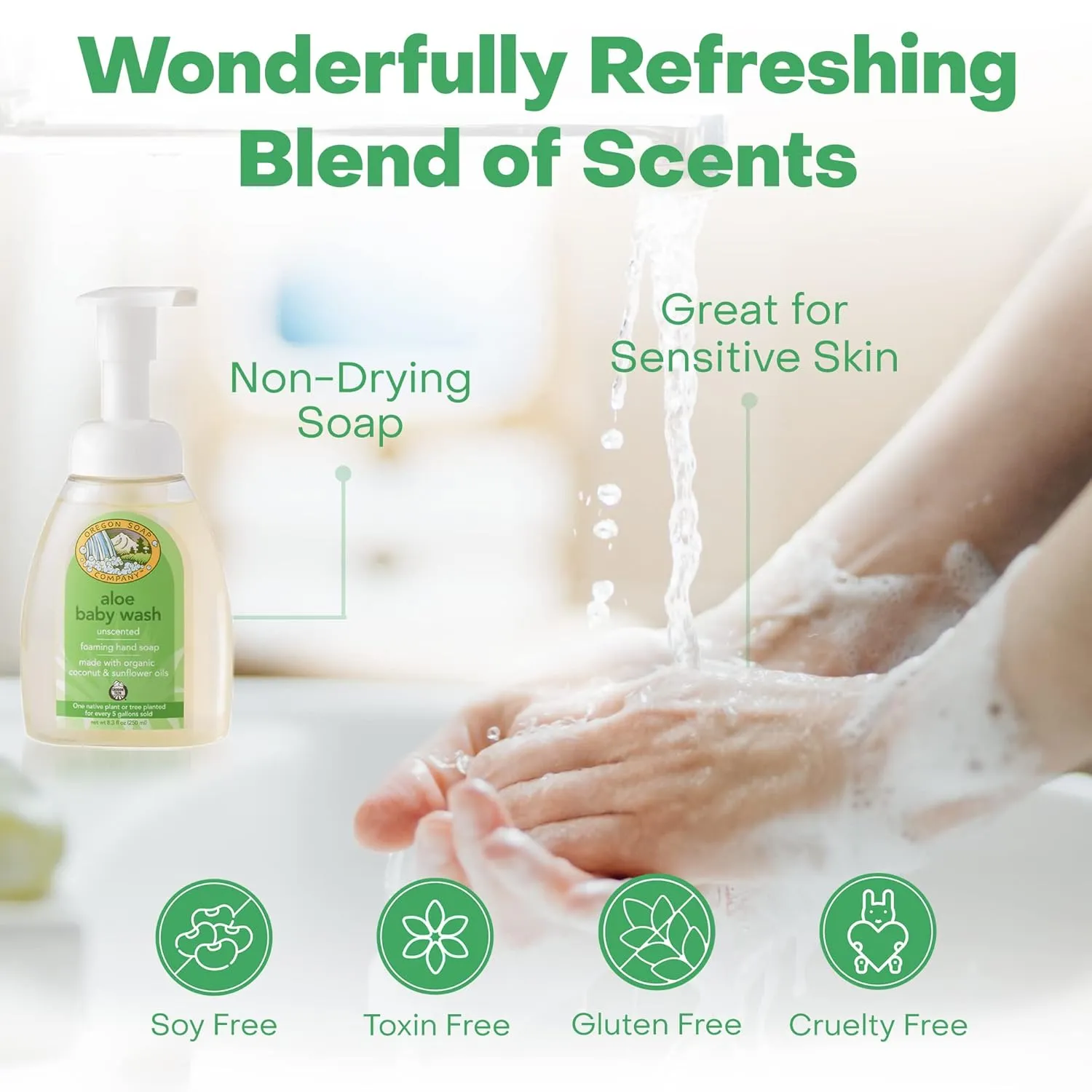 Foaming Hand Soap, Hand Soap Refills and Self Foaming Liquid Hand Soap, Liquid Hand Soap Bulk for Hand Wash, Aloe Baby Wash, 8.3 Oz, 3 Pack