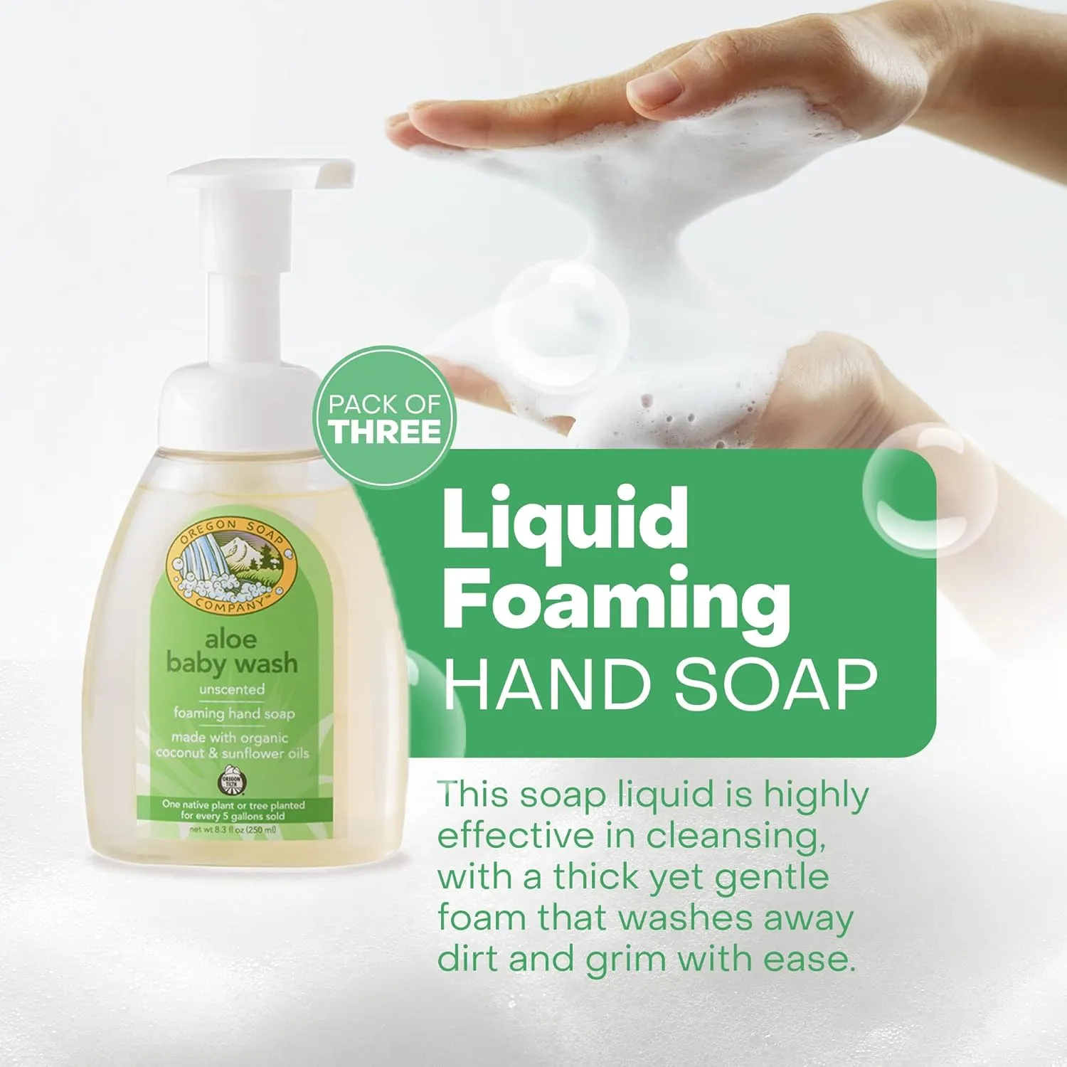 Foaming Hand Soap, Hand Soap Refills and Self Foaming Liquid Hand Soap, Liquid Hand Soap Bulk for Hand Wash, Aloe Baby Wash, 8.3 Oz, 3 Pack