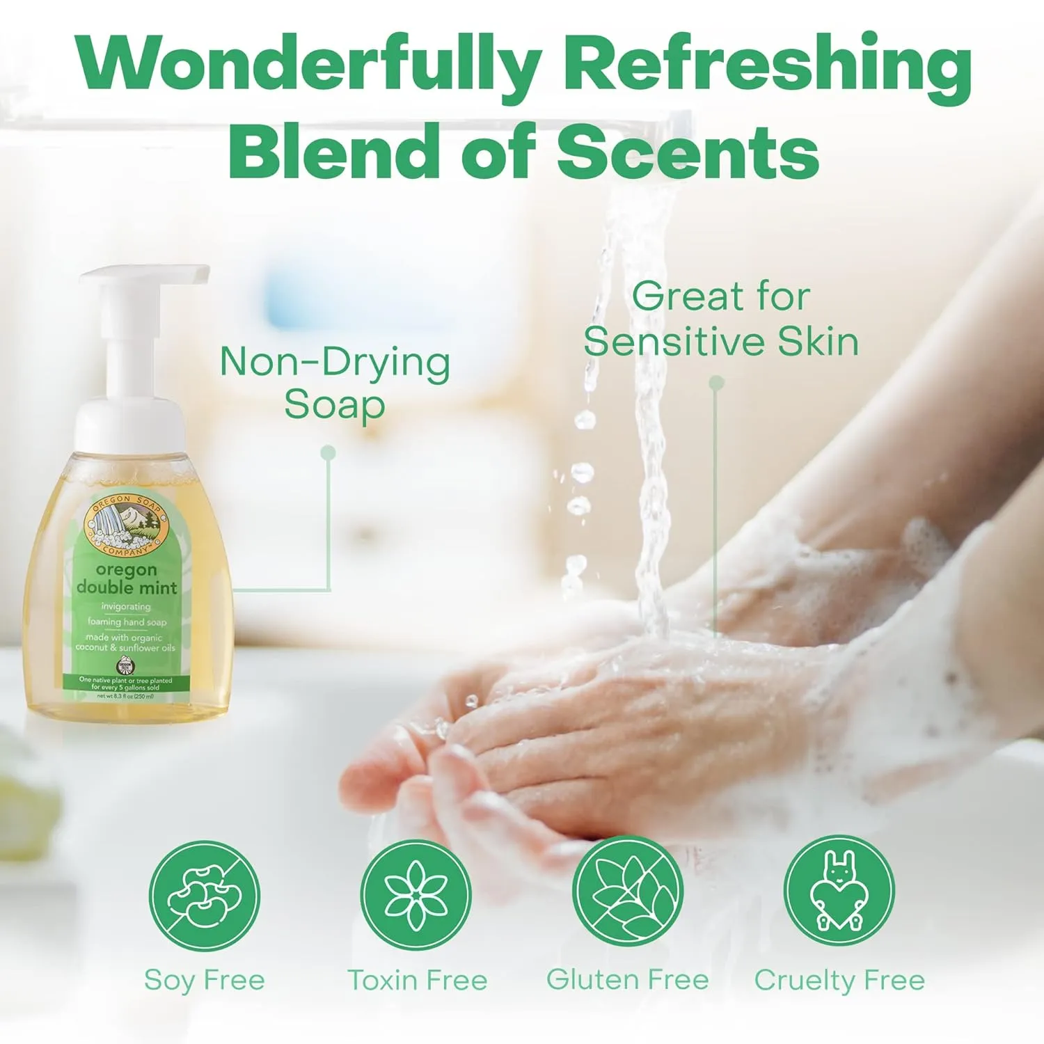 Foaming Hand Soap, Hand Soap Refills and Self Foaming Liquid Hand Soap, Liquid Hand Soap Bulk for Hand Wash, Mint, 8.3 Oz, 3 Pack