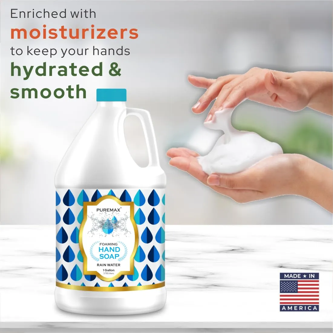Foaming Hand Soap Refills with Essential Oils | Rain Drops | Gentle, Moisturizing | Biodegradable Formula | Made in USA | 128 Fl Oz (1 Gallon) |