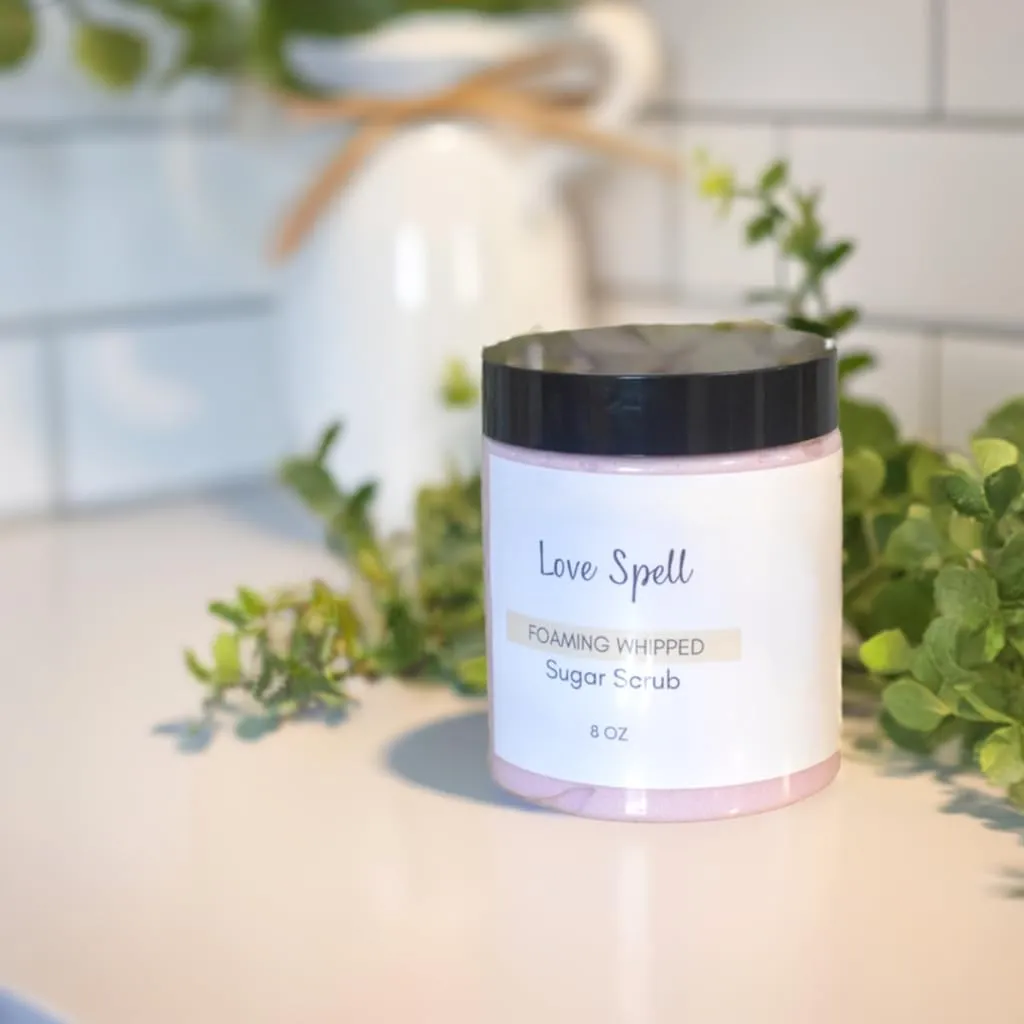 Foaming Whipped Sugar Scrubs, Exfoliating Body Scrub, Choose Your Scent (8 oz, Orange Lemongrass- Yellow)