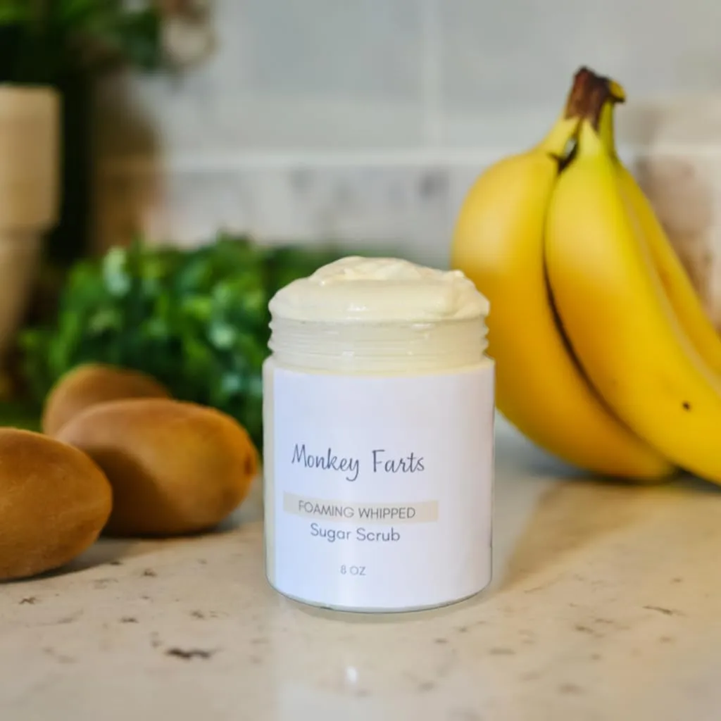 Foaming Whipped Sugar Scrubs, Exfoliating Body Scrub, Choose Your Scent (8 oz, Orange Lemongrass- Yellow)
