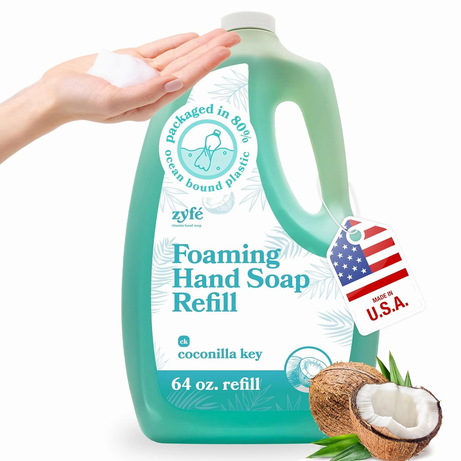 Foaming Hand Soap Refills – 64oz Foam Soap Refill Bottle, Natural Moisturizing Handwash with Essential Oils, Biodegradable Liquid Cleanser, Eco Friendly Bottle