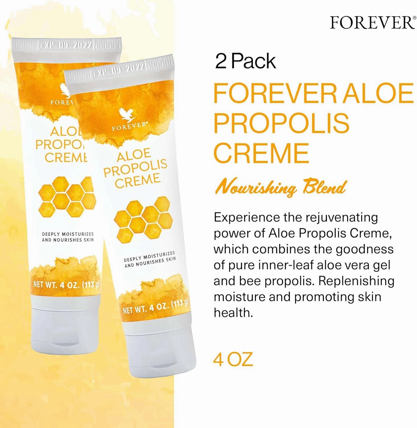 Forever Living - Aloe Propolis Creme - Skin Nourishment with Aloe Vera and Bee Propolis - Moisturizing Cream with Vitamins A, E & C - 4 oz (2 Pack)