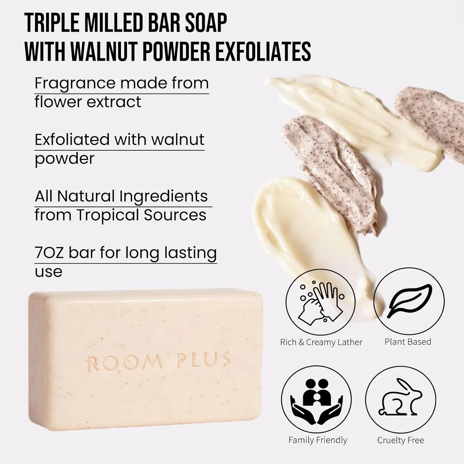 Fragrance Bar Soap,Jasmine-Walnut powder exfoliates ,Big Brick of Bath Soap(pack of 2,14ounce)ROOMPLUS-PLANT SOAP, Moisturizing ,Gentle cleaning body wash soap,Triple-Milled Solid Soap -Natural Soap