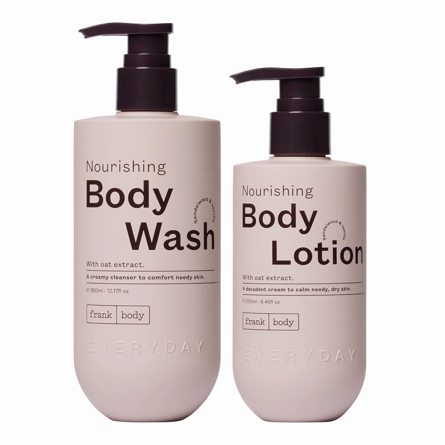 frank body Nourishing Body Wash & Body Lotion | Vegan & Cruelty Free | Gentle and Soothing with Oat Extract, Avocado Oil and Squalene | Vanilla and Sandalwood Scent
