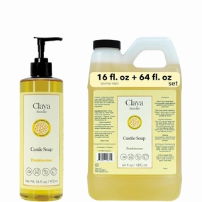 Frankincense Liquid Castile Soap – Organic Ingredients, Biodegradable, Aromatic with Citrus and Spice, Gentle for Skin (16 fl oz (Pump Cap) and 64 fl oz)