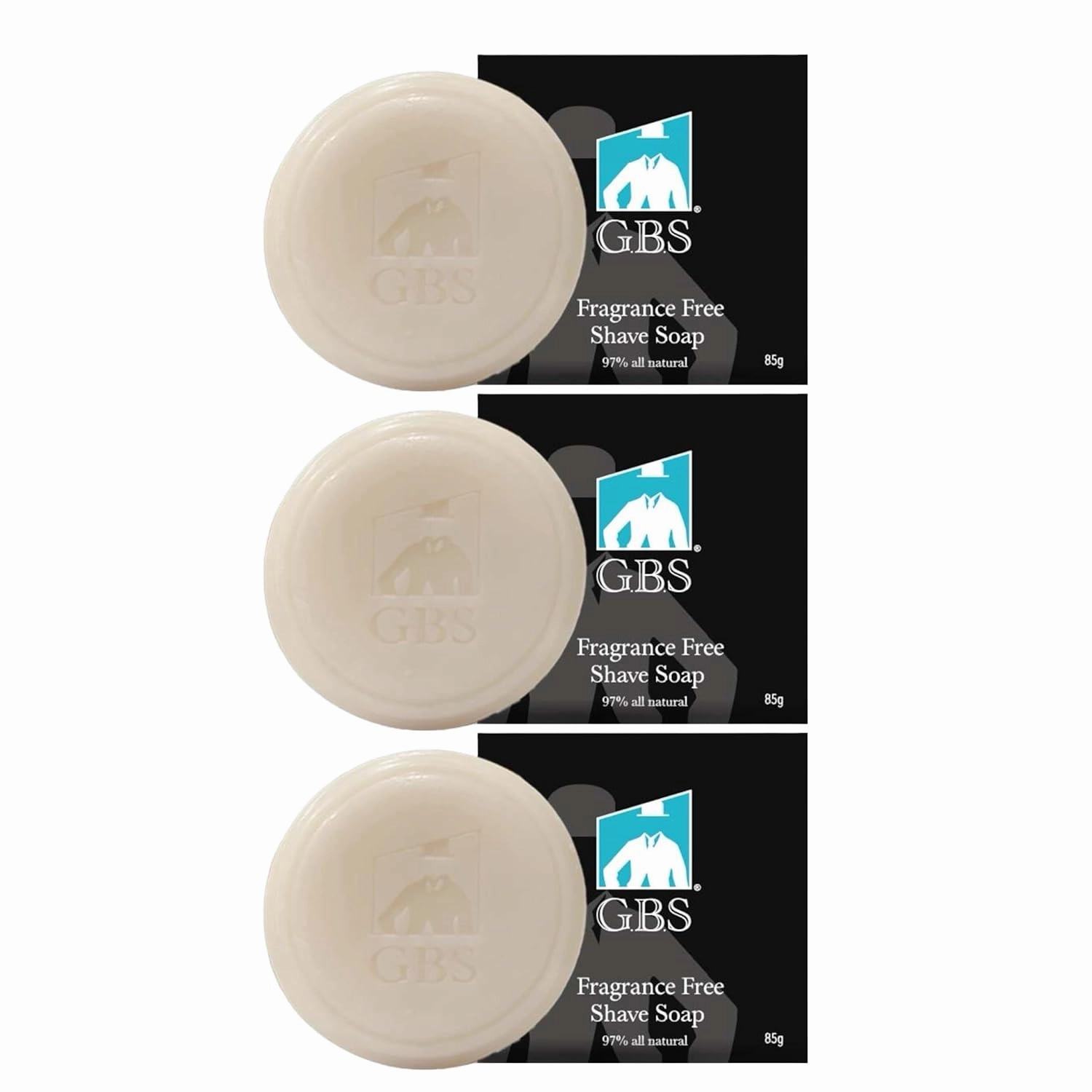 G.B.S All Natural Shave Soap Set for Men, Fragrance Free Shaving Soap with Shea Butter for Sensitive Skin (3 Pack)