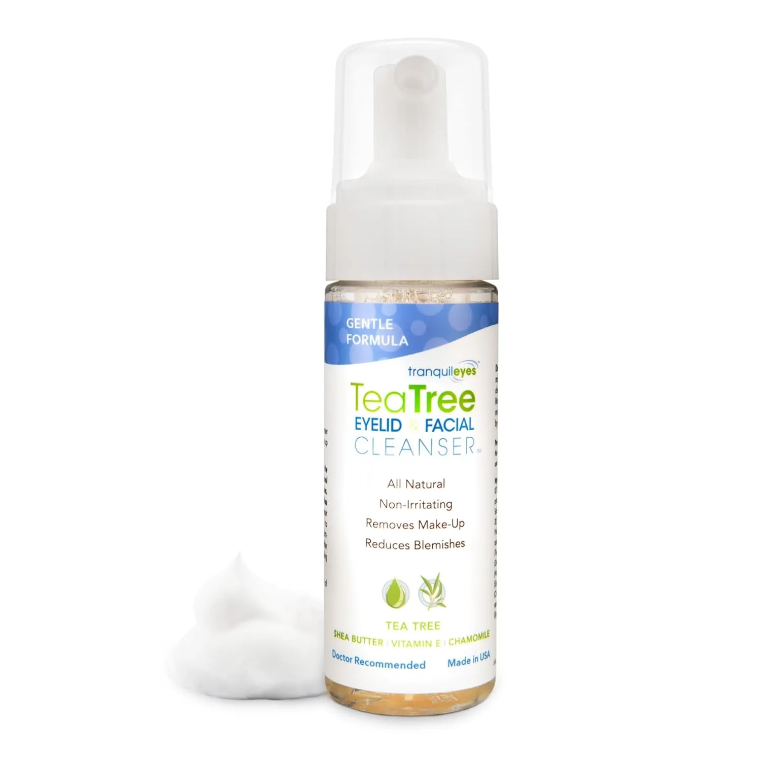 Gentle Tea Tree Oil Foaming Facial Cleanser – 6oz – Non-Irritating Eyelid Cleanser & Face Wash with Tea Tree, Chamomile & Shea Butter​